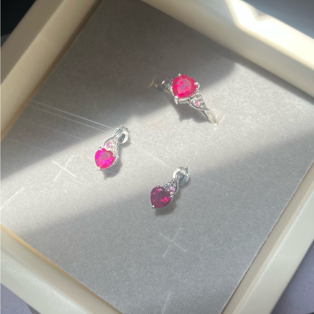 925 Silver Ruby Heart Stud Earrings - image 2
